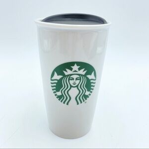 STARBUCKS Classic White Coffee Tea Mug Travel Tumbler Double Wall Ceramic 12 oz